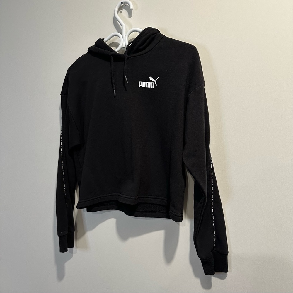 Puma | Women's xsmall POWER Tape hoodie black white cropped cotton streetwear - Picture 5 of 9